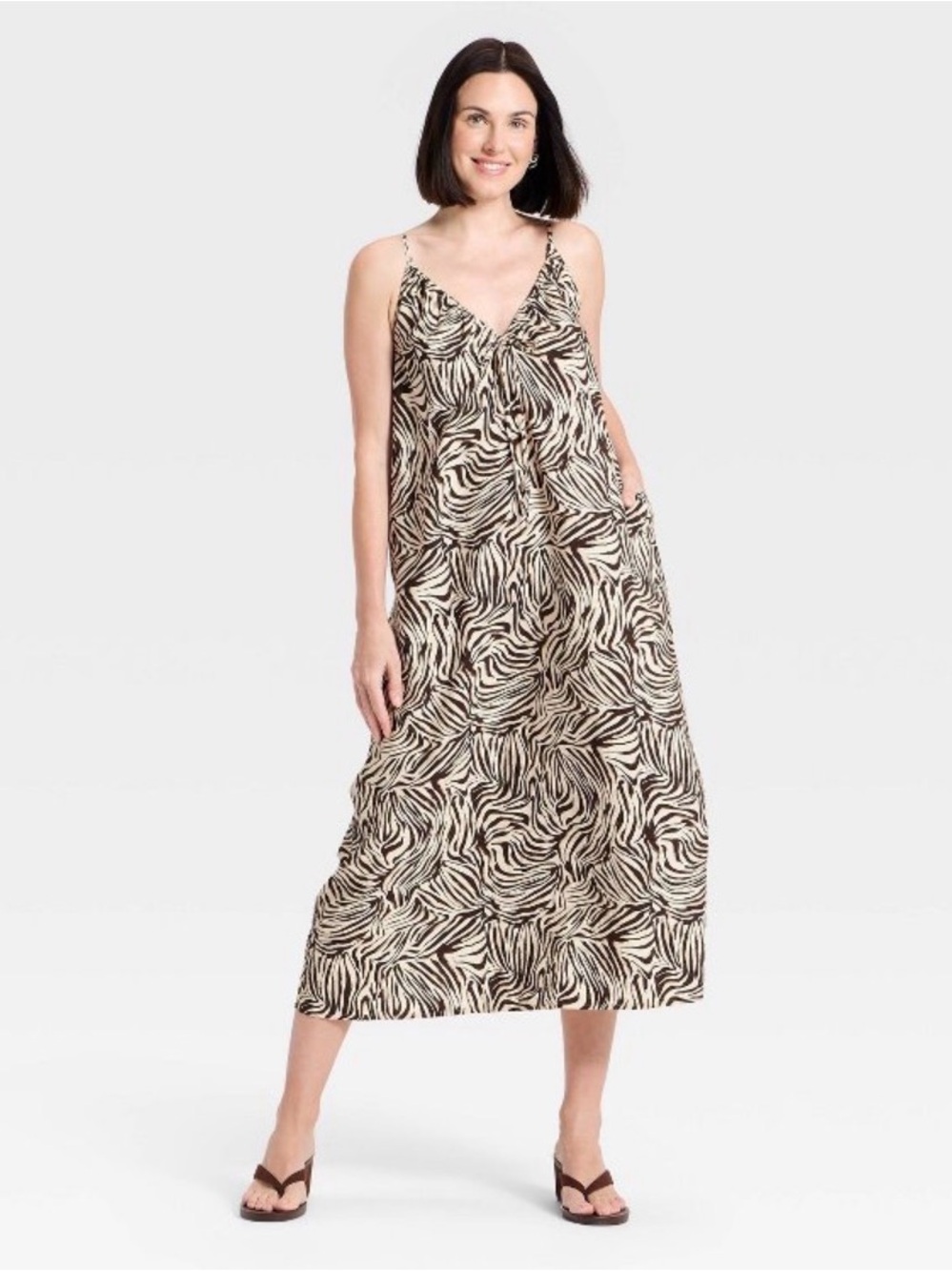 Nomen's V-Neck Tie-Front Cami Maxi Dress - A New Day™ Light Brown L